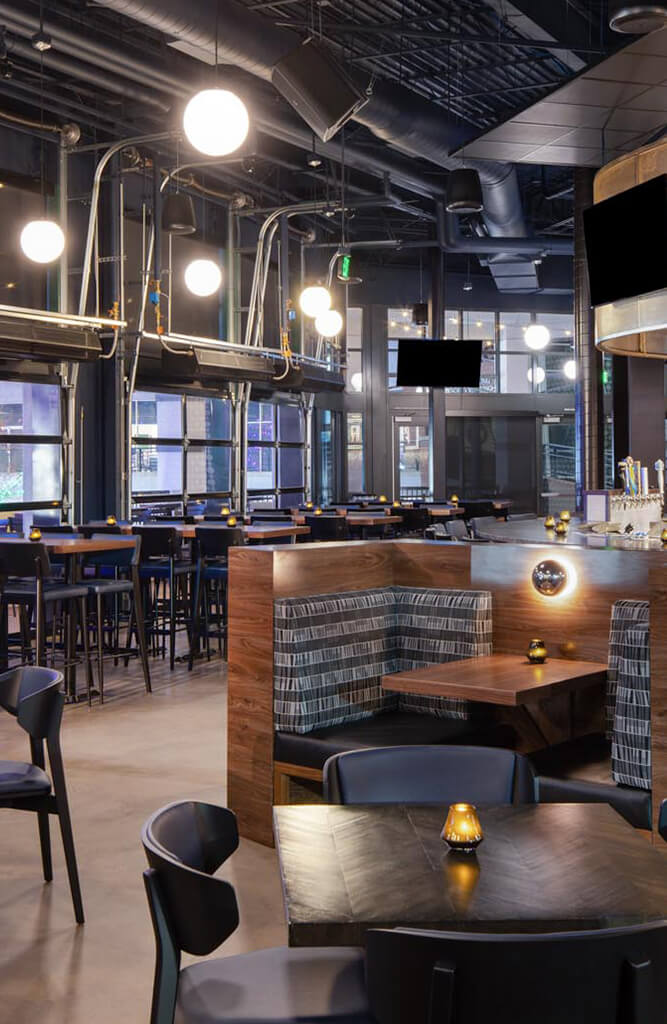 Indoor seating at Flanker Kitchen + Sporting Club.